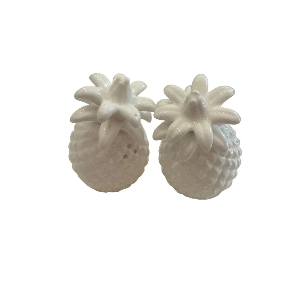 Ceramic Pineapple Salt Pepper Shakers White 2.75